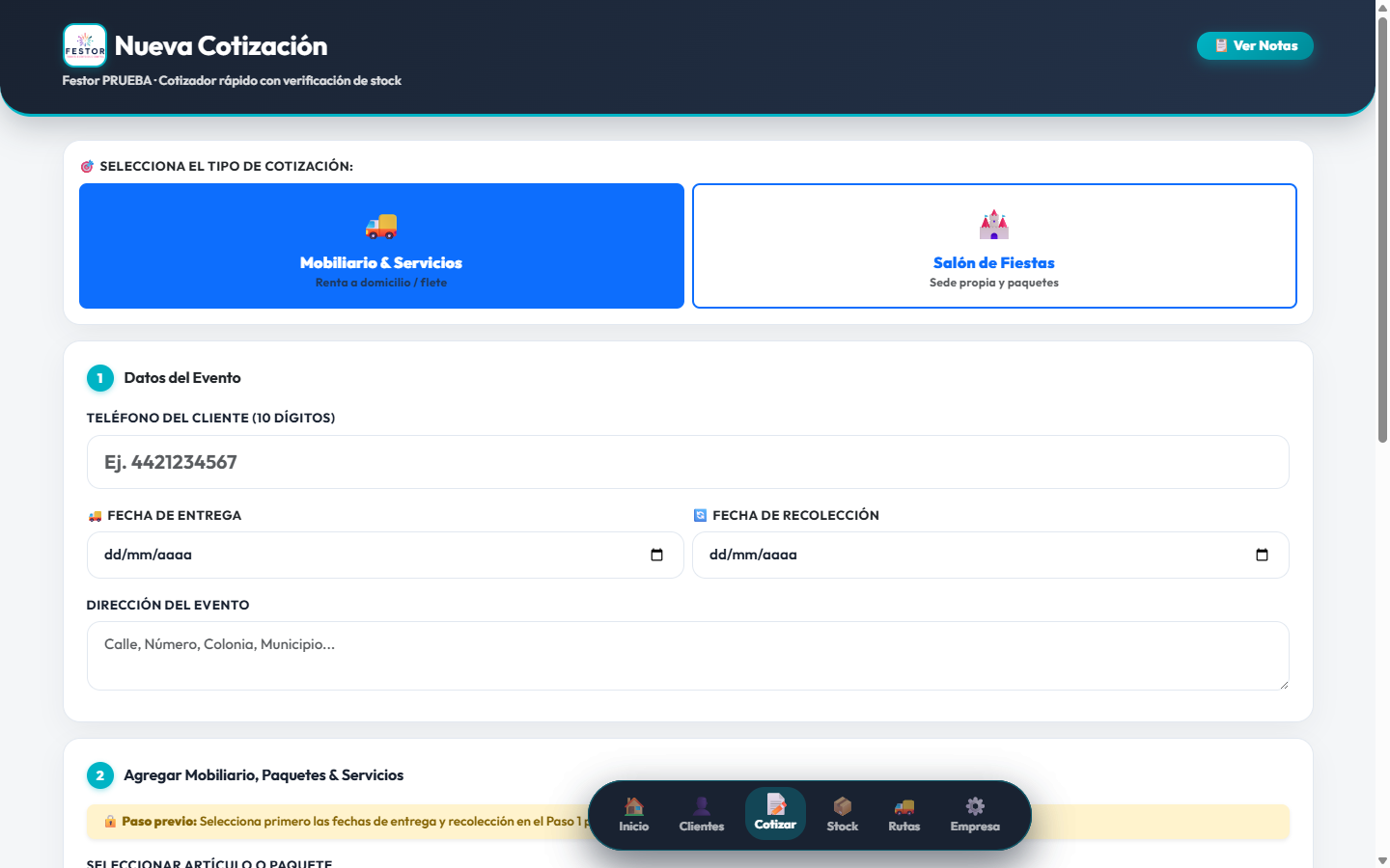Festor Cotizador e Inventario de Eventos
